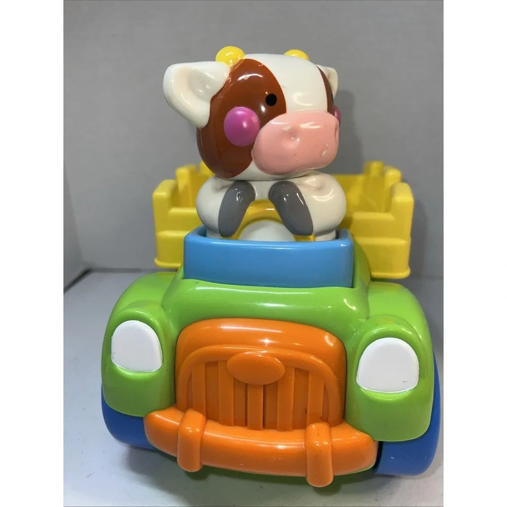 Vintage Fisher Price Press & Go Farm Truck Animals Cow Driving Tested Works